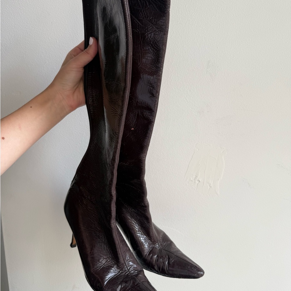 Manolo Blahnik Dark Brown Over the Knee Boots